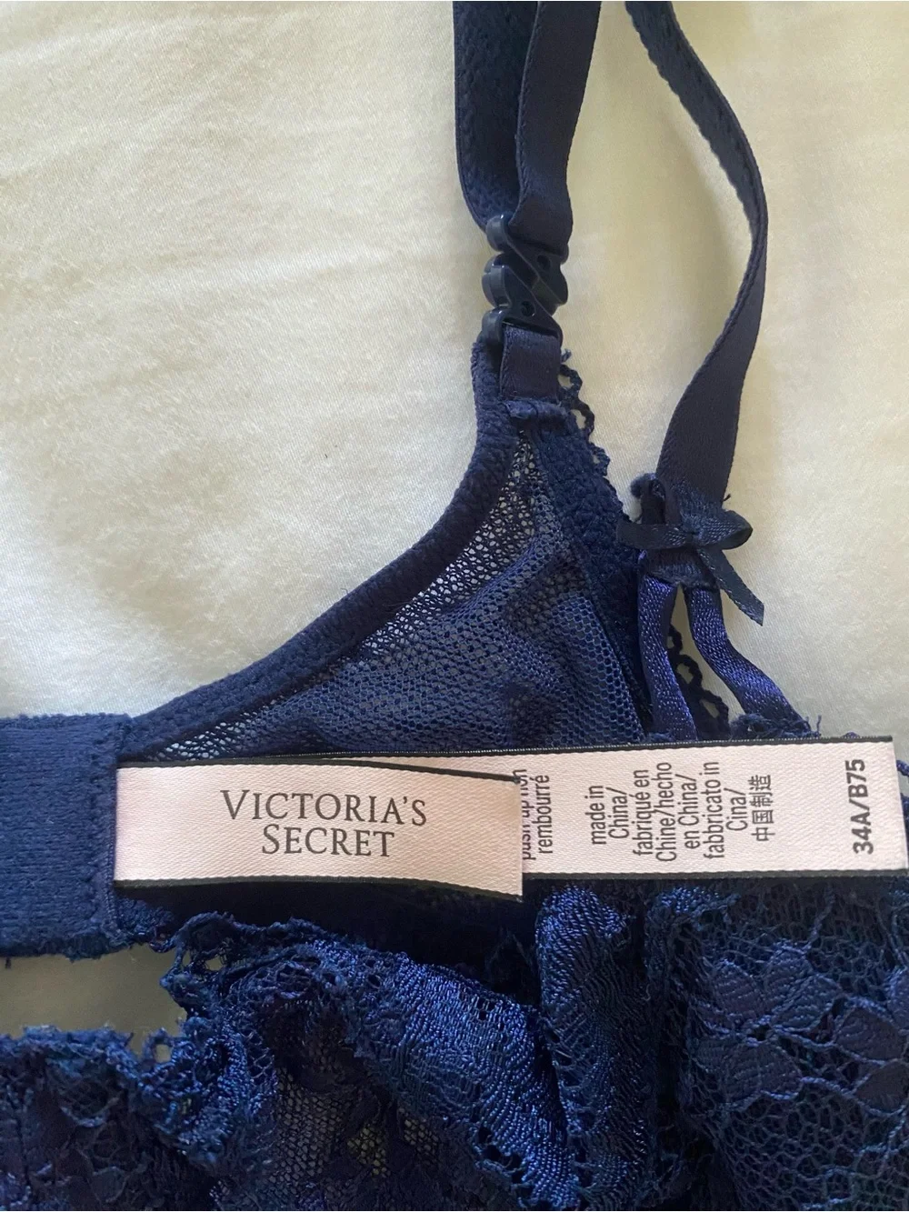 Victoria's Secret Navy Lace Underwire Bra with Sheer Lace Cups